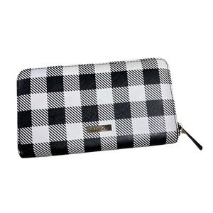ALDO Black & White Gingham Checkered Zip-Around Wallet